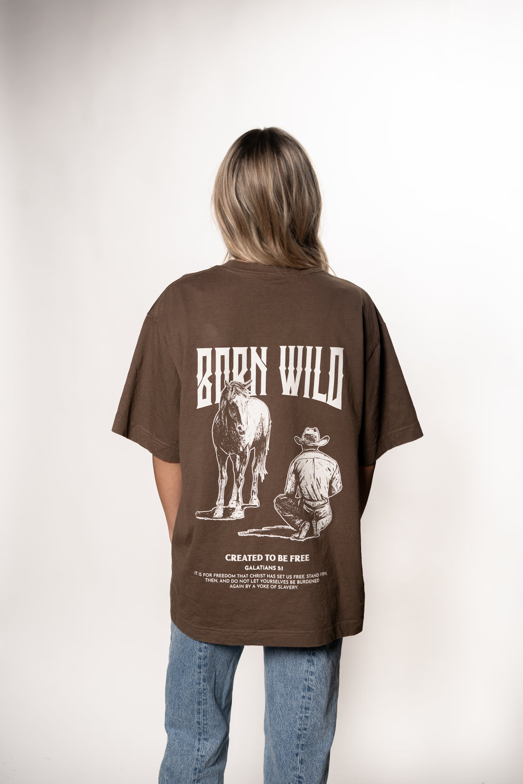 "BORN WILD" TEE - BROWN/OFF WHITE
