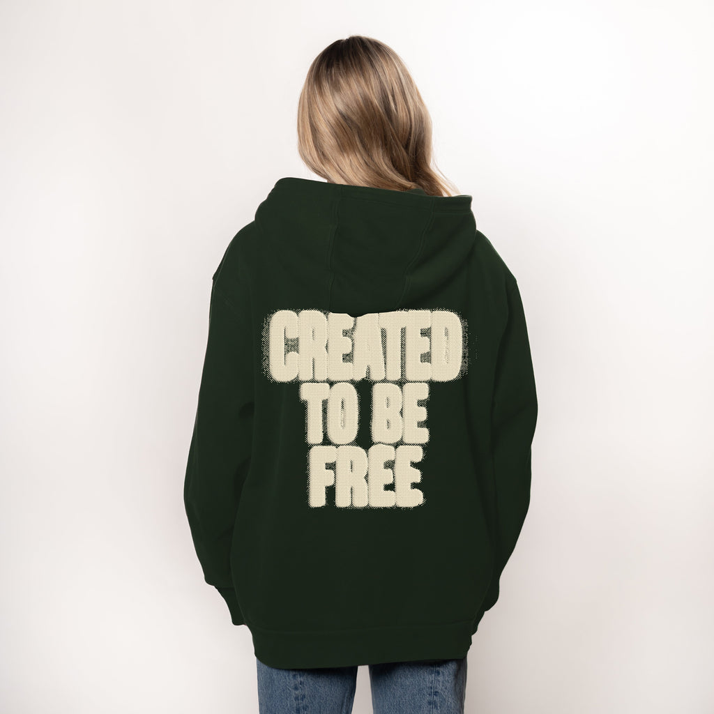 "CREATED TO BE FREE" HOODIE - GREEN/OFF-WHITE PUFF PRINT