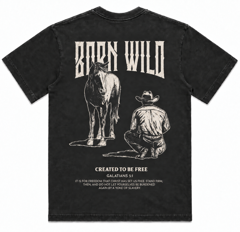 "BORN WILD" TEE - WASHED BLACK