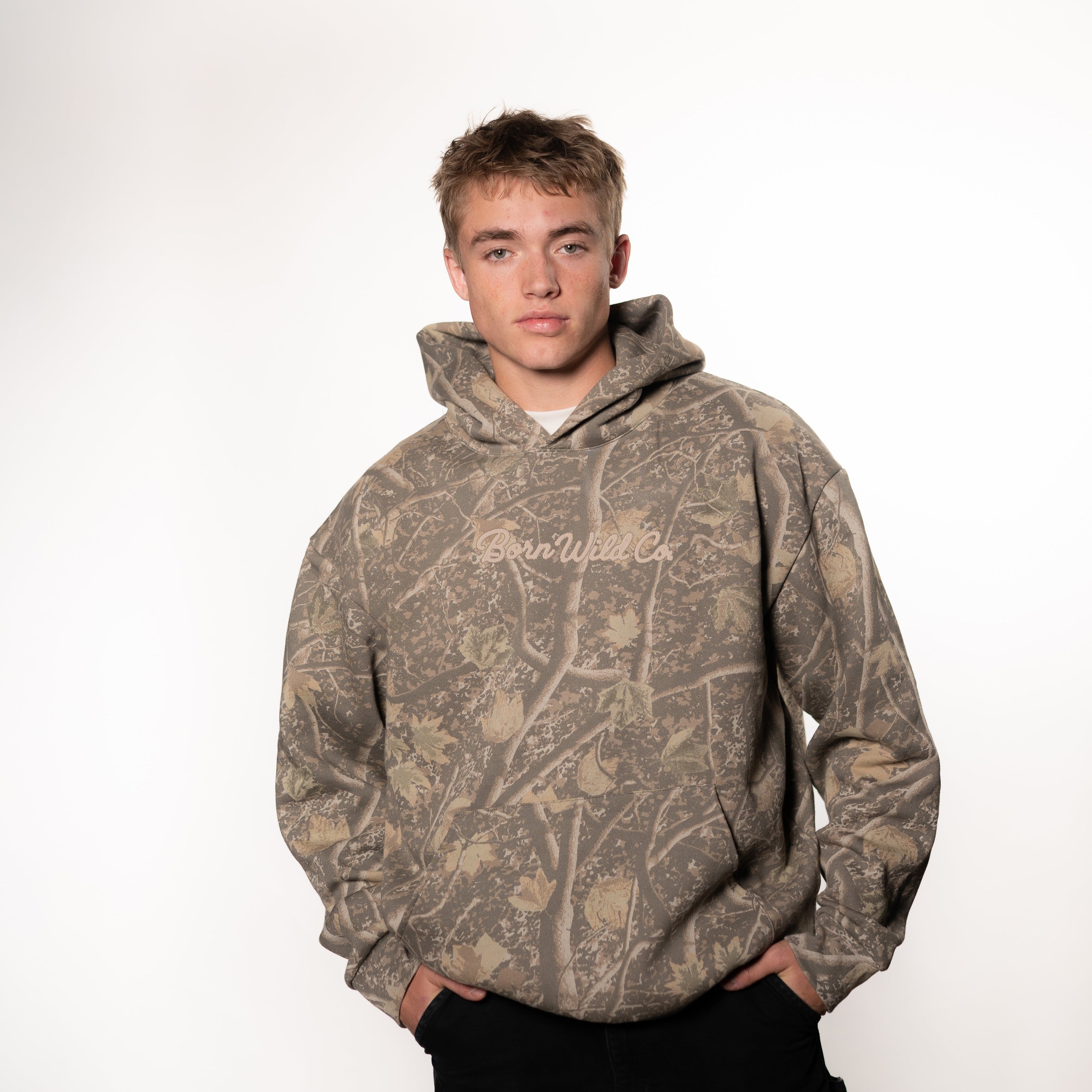 "CREATED TO BE FREE" HOODIE - CAMO/TAN PUFF PRINT