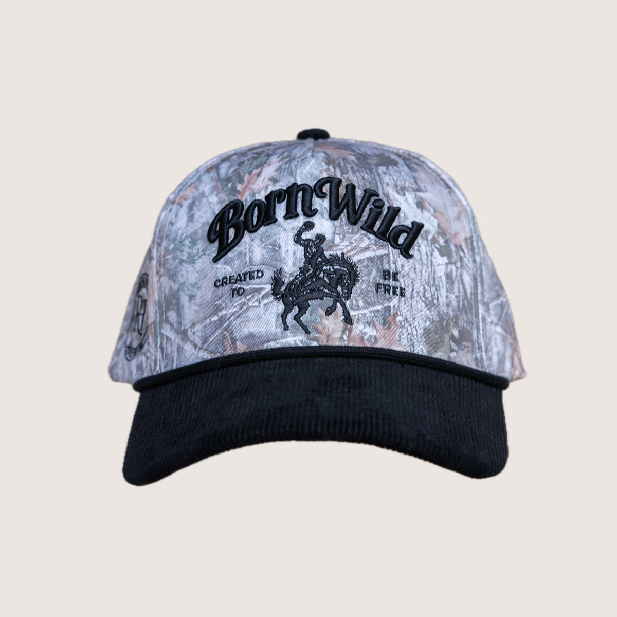 "BORN WILD" CORDUROY SNAPBACK -CAMO/BLACK