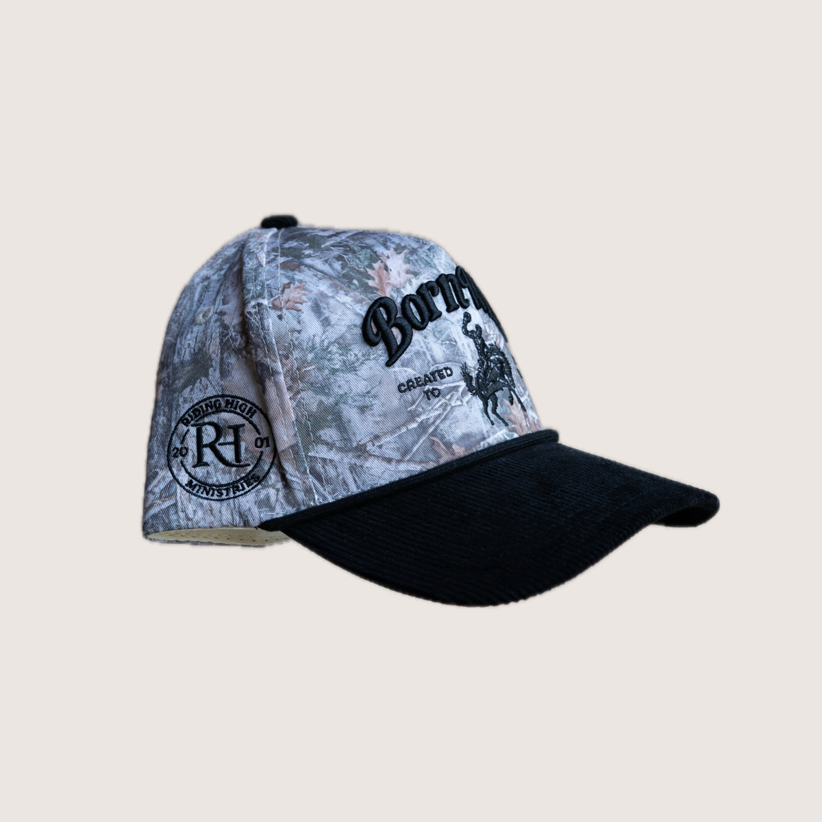 "BORN WILD" CORDUROY SNAPBACK -CAMO/BLACK