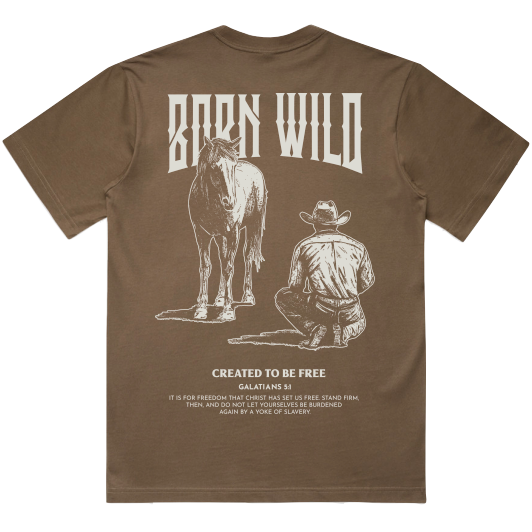 "BORN WILD" TEE - BROWN/OFF WHITE