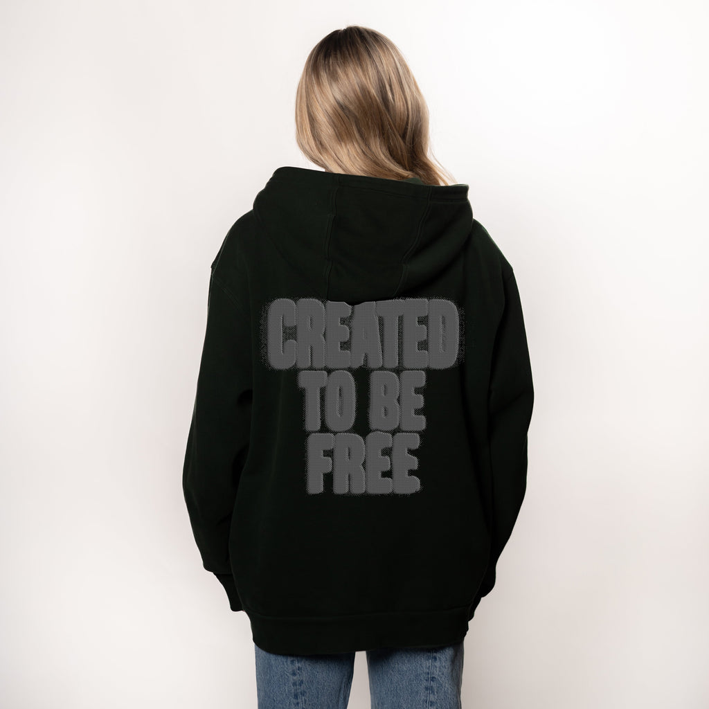 "CREATED TO BE FREE" HOODIE - BLACK/GREY PUFF PRINT