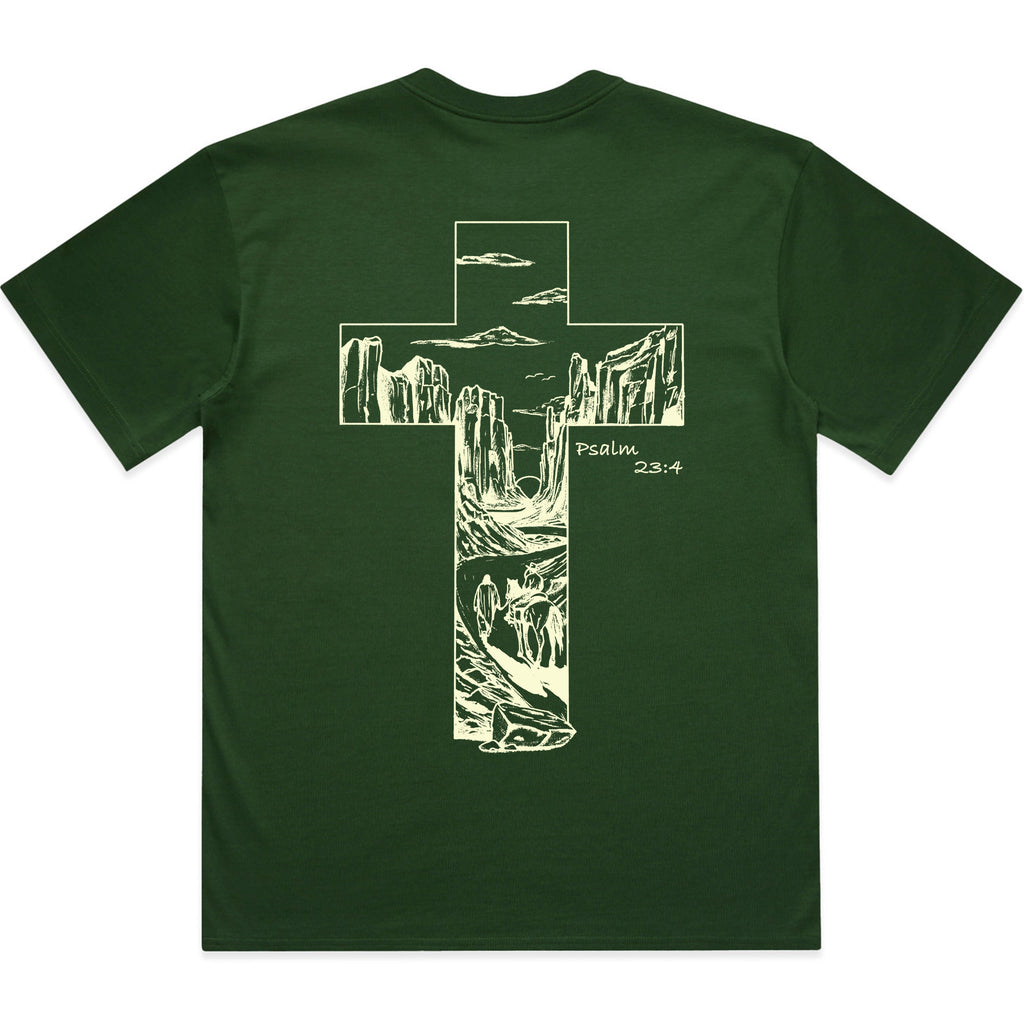 "THOUGH I WALK" TEE - FOREST GREEN/OFF-WHITE