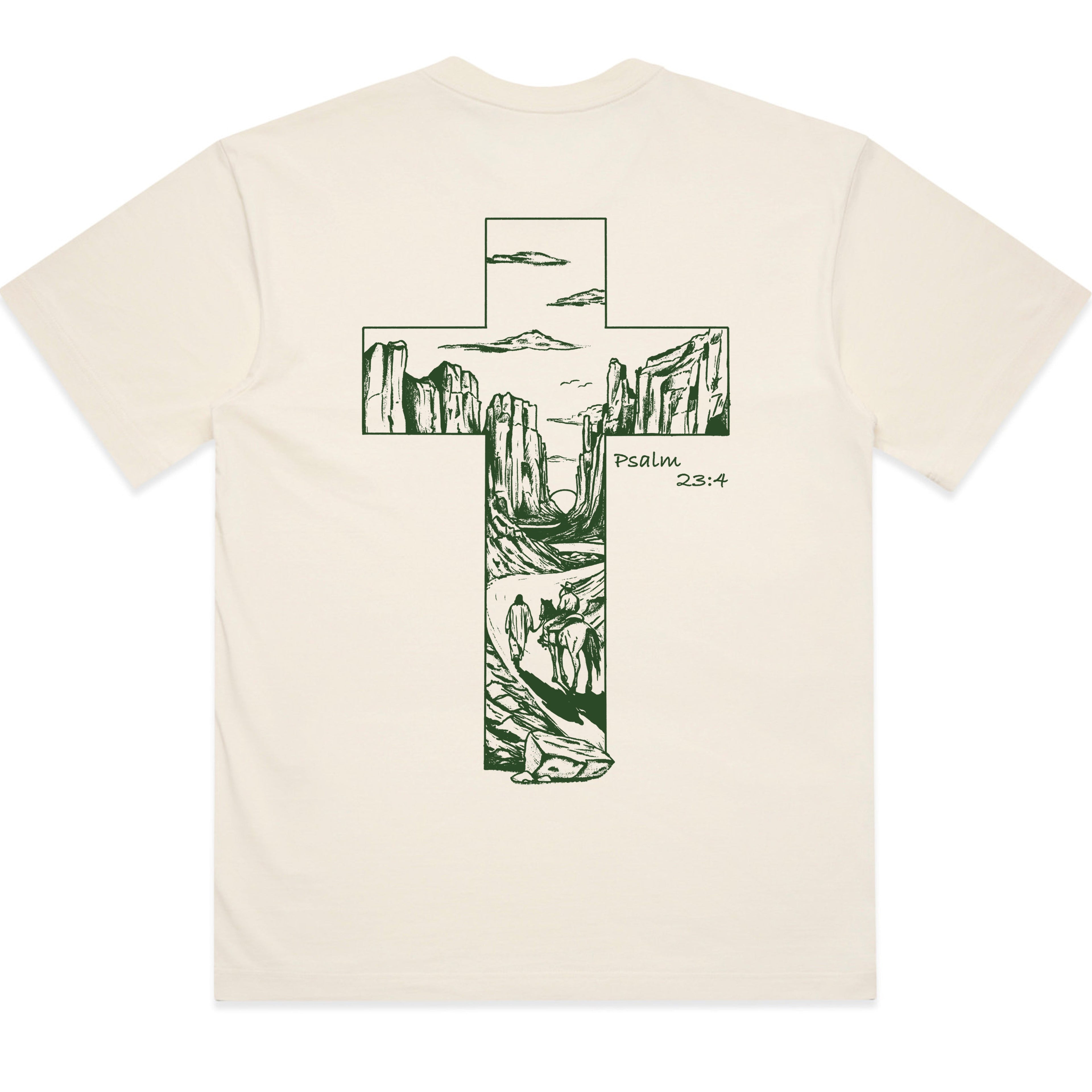 "EVEN THOUGH I WALK" TEE - OFF WHITE/GREEN