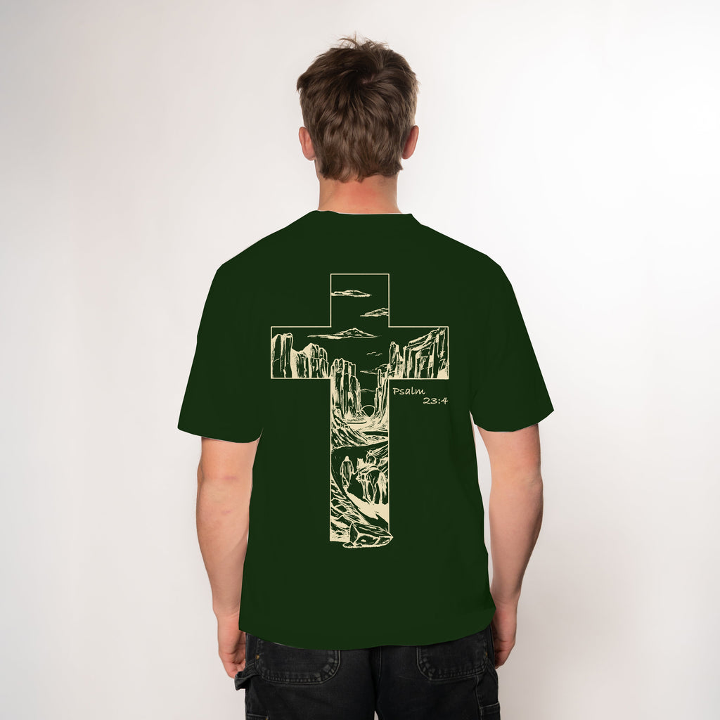 "THOUGH I WALK" TEE - FOREST GREEN/OFF-WHITE